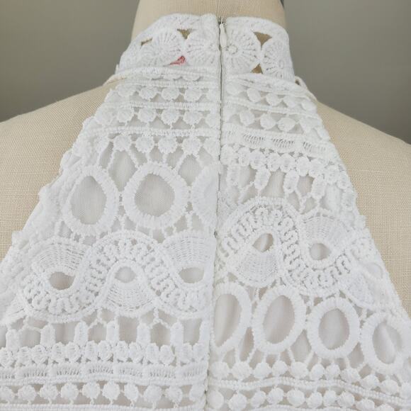 NWT Boho Factory White Crochet Halter Neck Mini Dress Size XL Beachy Boho Indie - Picture 5 of 13